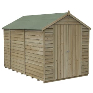 Forest Garden 6 x 10ft 4Life Apex Overlap Pressure Treated Double Door Windowless Shed with Base and Assembly