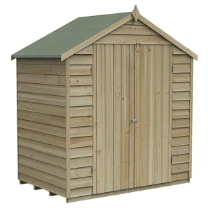 Forest Garden 6 x 4ft 4Life Apex Overlap Pressure Treated Double Door Windowless Shed with Base