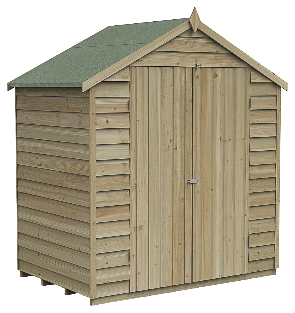 Forest Garden 4Life Apex Overlap Pressure Treated Double Door Windowless Shed with Base & Assembly- 6 x 4ft