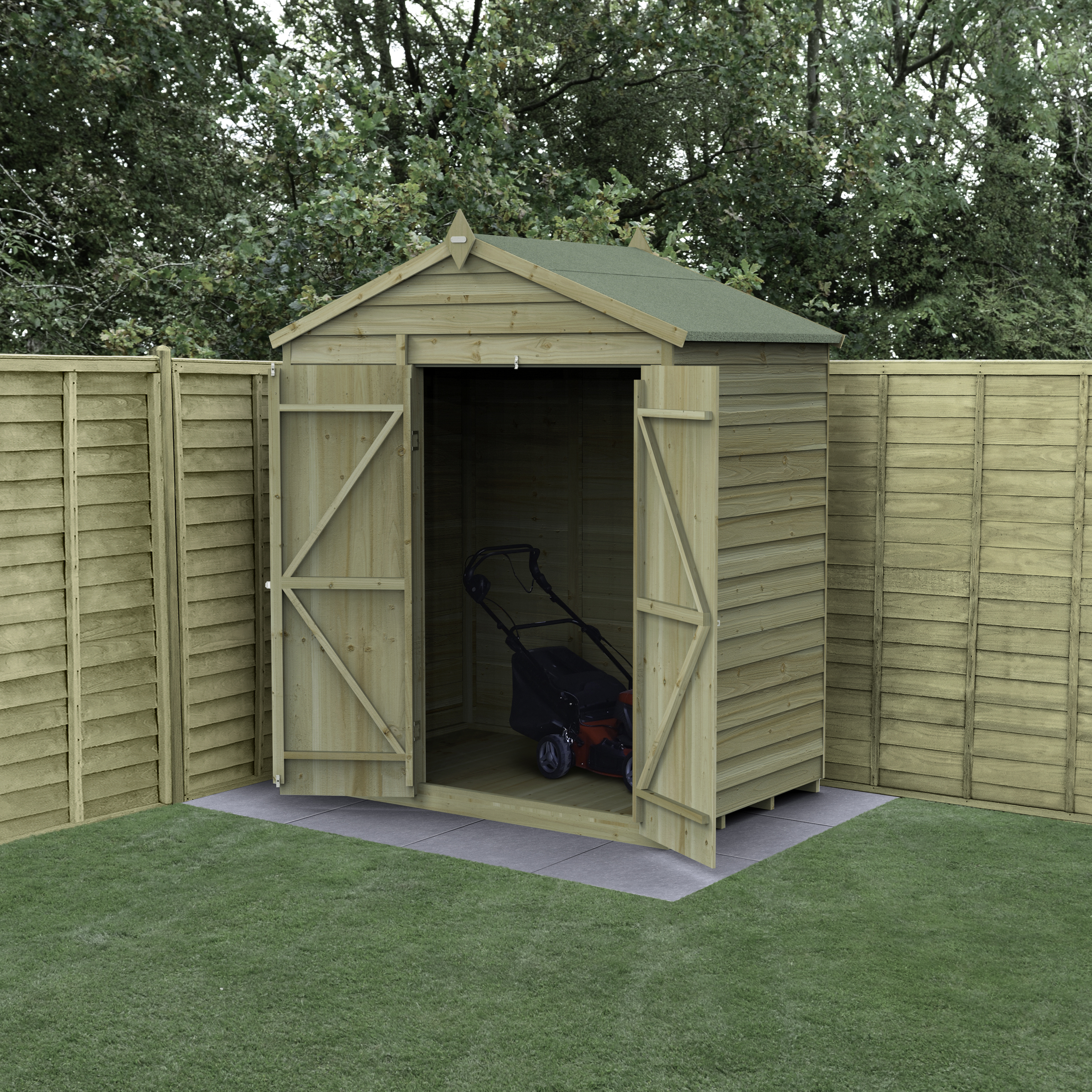 Forest Garden 6 x 4ft 4Life Apex Overlap Pressure Treated Double Door Windowless Shed