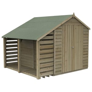 Forest Garden 8 x 6ft 4Life Apex Overlap Pressure Treated Double Door Windowless Shed with Lean-To and Assembly