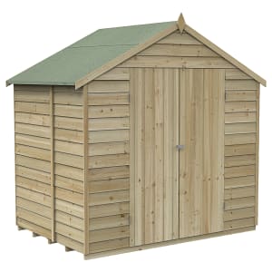 Forest Garden 7 x 5ft 4Life Apex Overlap Pressure Treated Double Door Windowless Shed with Base