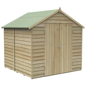 Forest Garden 7 x 7ft 4Life Apex Overlap Pressure Treated Double Door Windowless Shed with Base