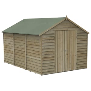Forest Garden 12 x 8ft 4Life Apex Overlap Pressure Treated Double Door Windowless Shed with Base and Assembly