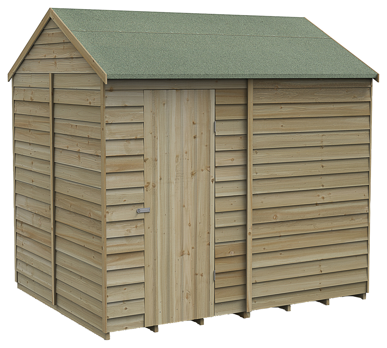Forest Garden 8 x 6ft 4Life Reverse Apex Overlap Pressure Treated Windowless Shed with Base and Assembly