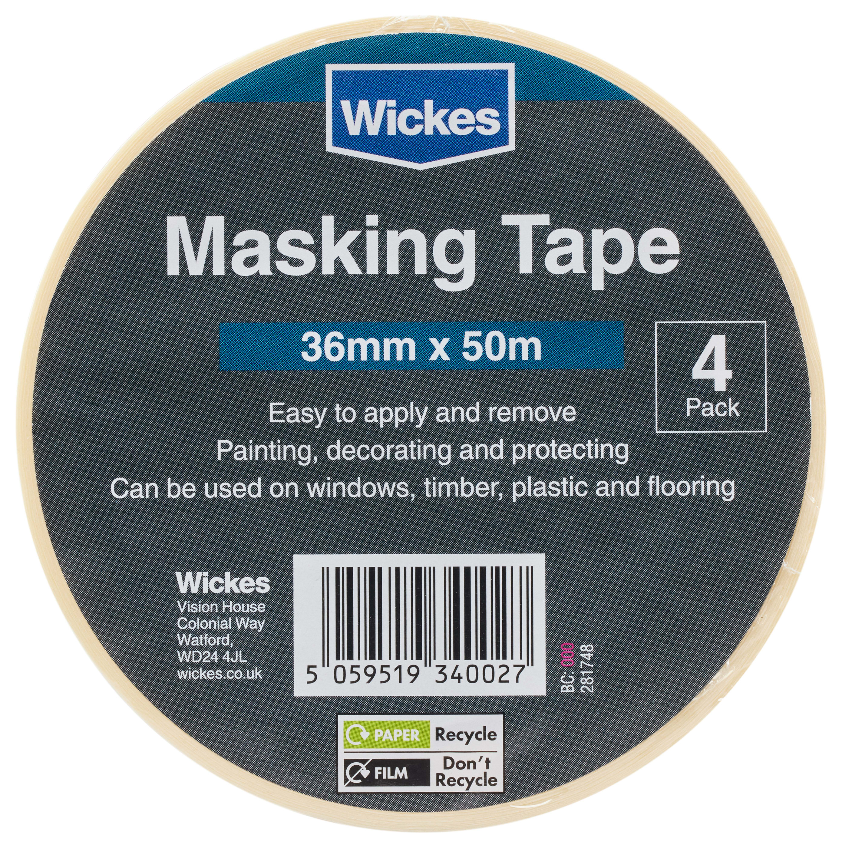Wickes Multi-Surface Cream Masking Tape - 36mm x