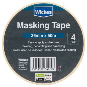Wickes Multi-Surface Cream Masking Tape - 36mm x 50m - Pack of 4