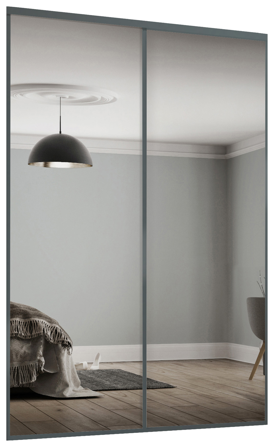 Spacepro Heritage 2 x 762mm Graphite Frame Mirror Sliding Door Kit with Colour Matched Track