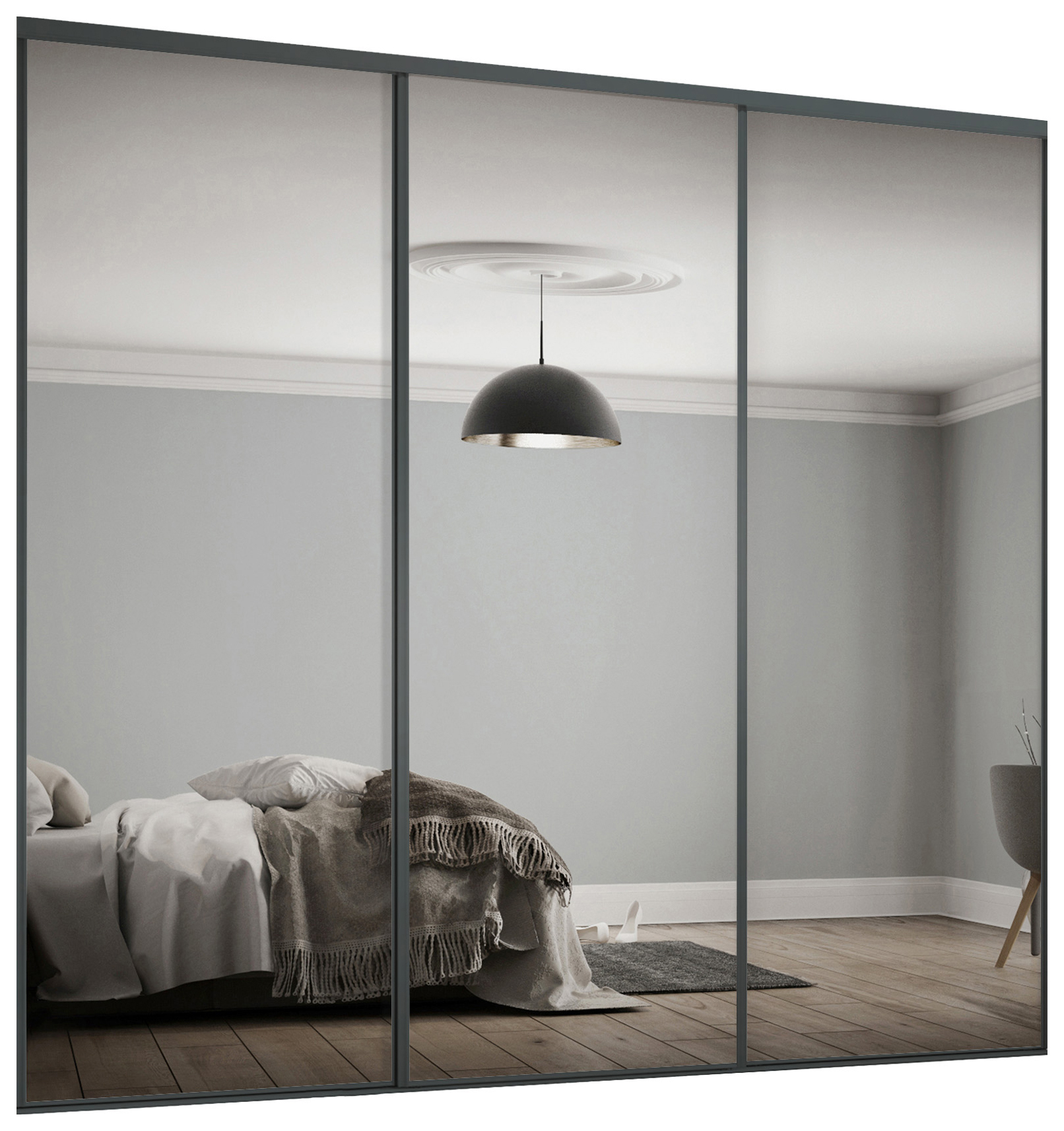 Spacepro Heritage 3 x 762mm Graphite Frame Mirror Sliding Door Kit with Colour Matched Track