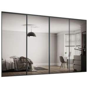 Spacepro Heritage Style 4 Graphite Frame Mirror Sliding Door Kit with Colour Matched Track
