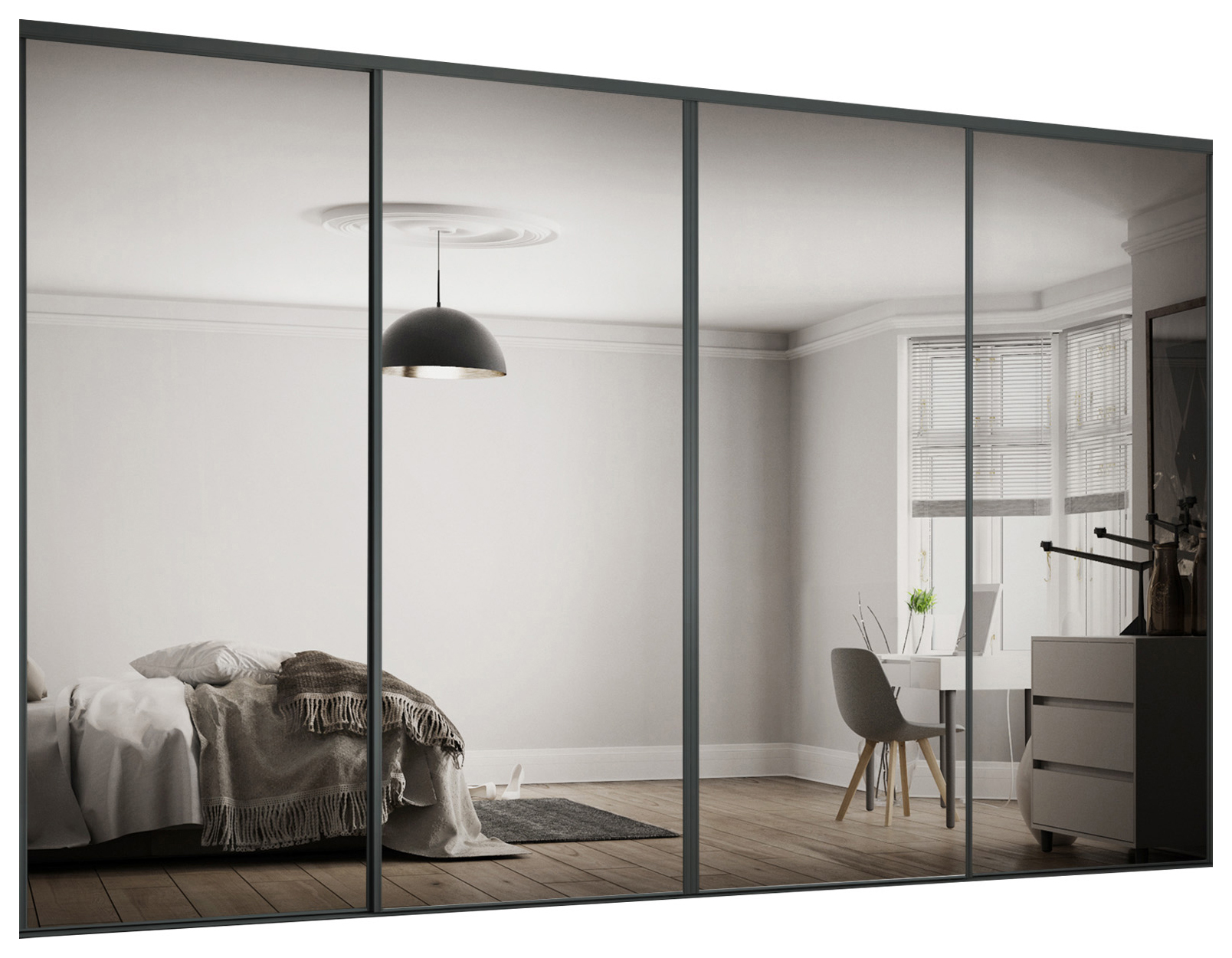 Spacepro Heritage 4 x 762mm Graphite Frame Mirror Sliding Door Kit with Colour Matched Track