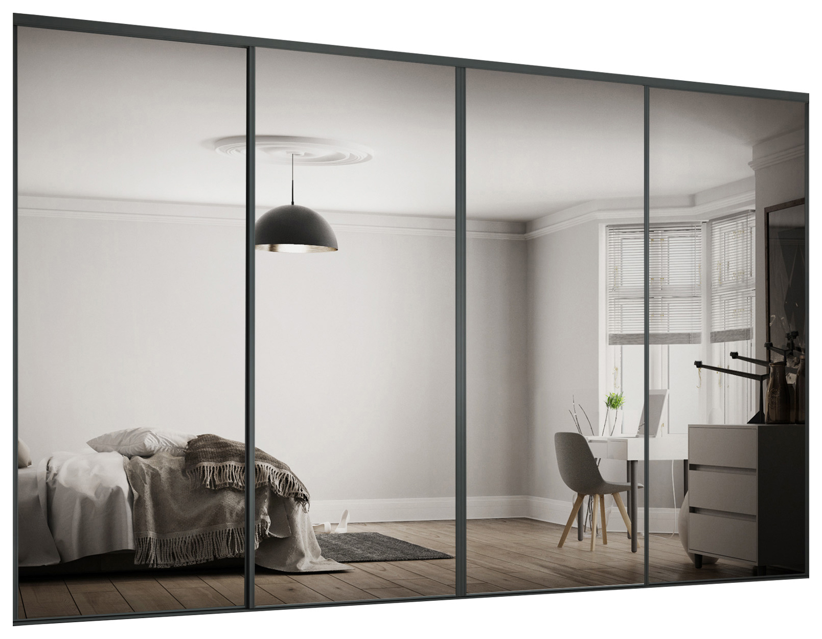 Image of Spacepro Heritage 4 x 914mm Graphite Frame Mirror Sliding Door Kit with Colour Matched Track