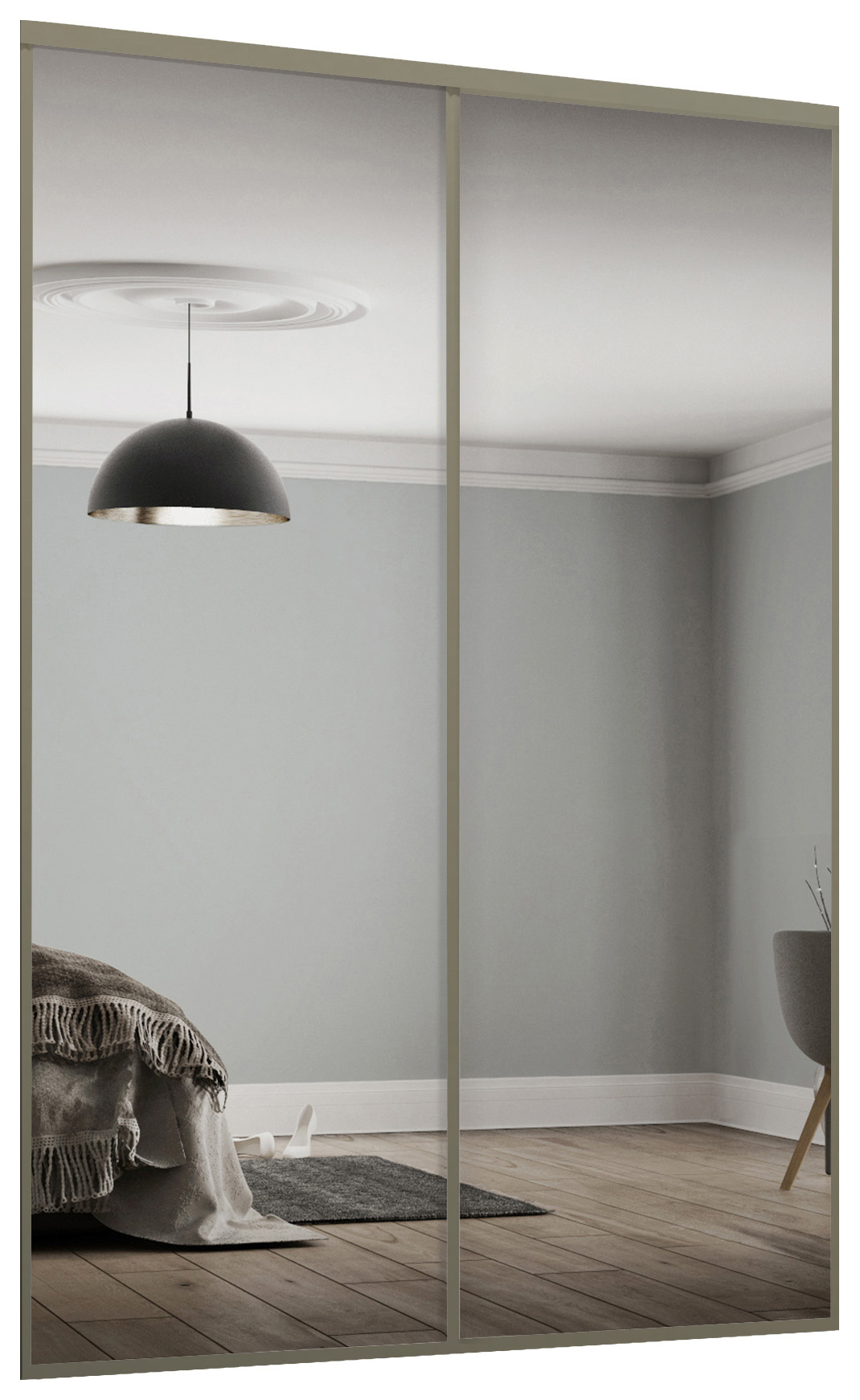 Spacepro Heritage 2 x 914mm Nickel Frame Mirror Sliding Door Kit with Colour Matched Track