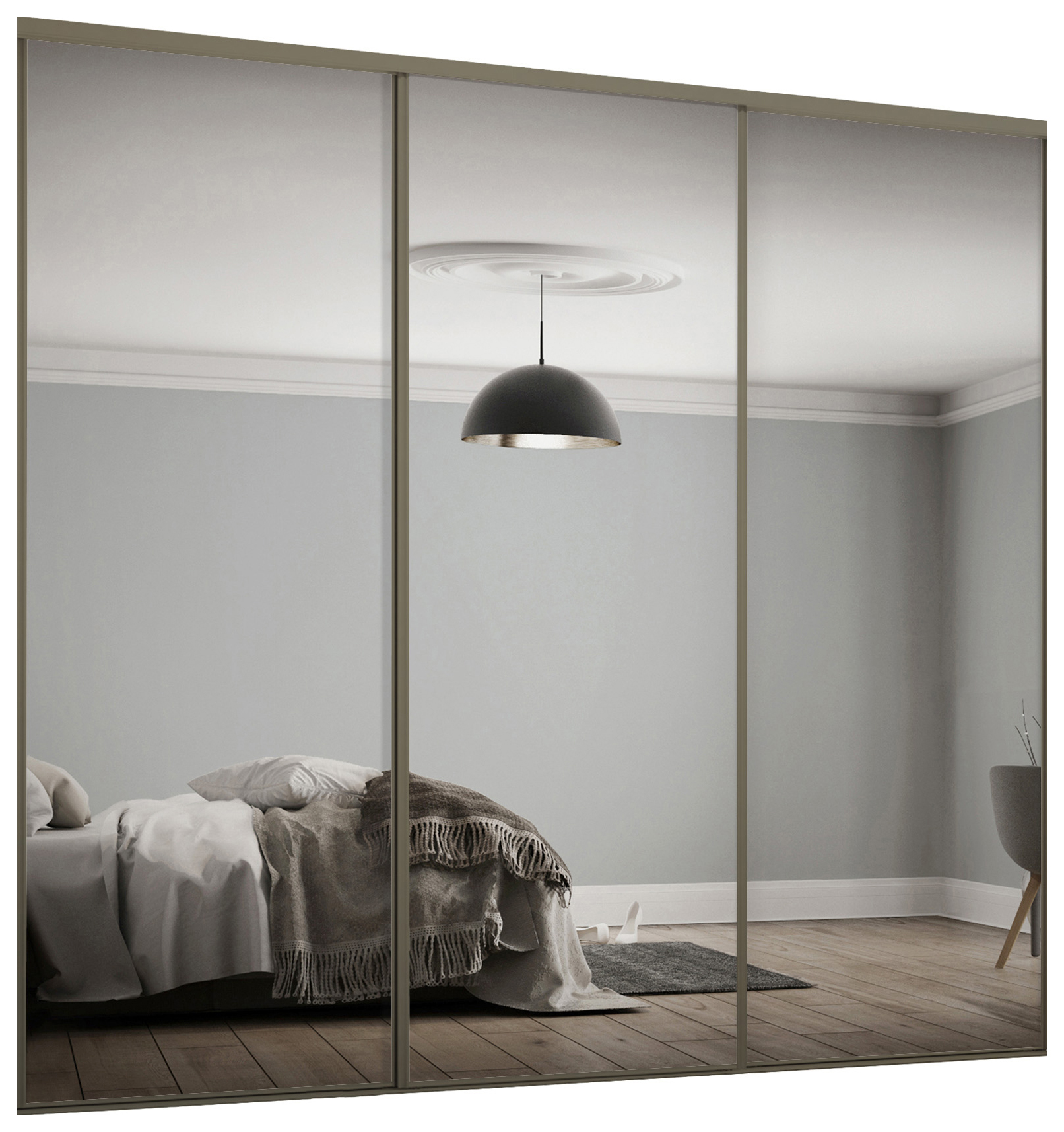 Spacepro Heritage 3 x 762mm Nickel Frame Mirror Sliding Door Kit with Colour Matched Track
