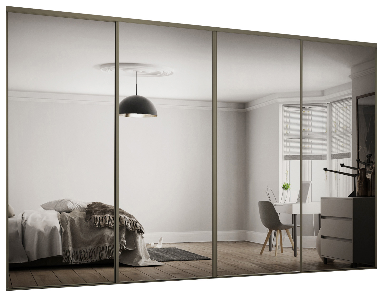 Spacepro Heritage 4 x 610mm Nickel Frame Mirror Sliding Door Kit with Colour Matched Track