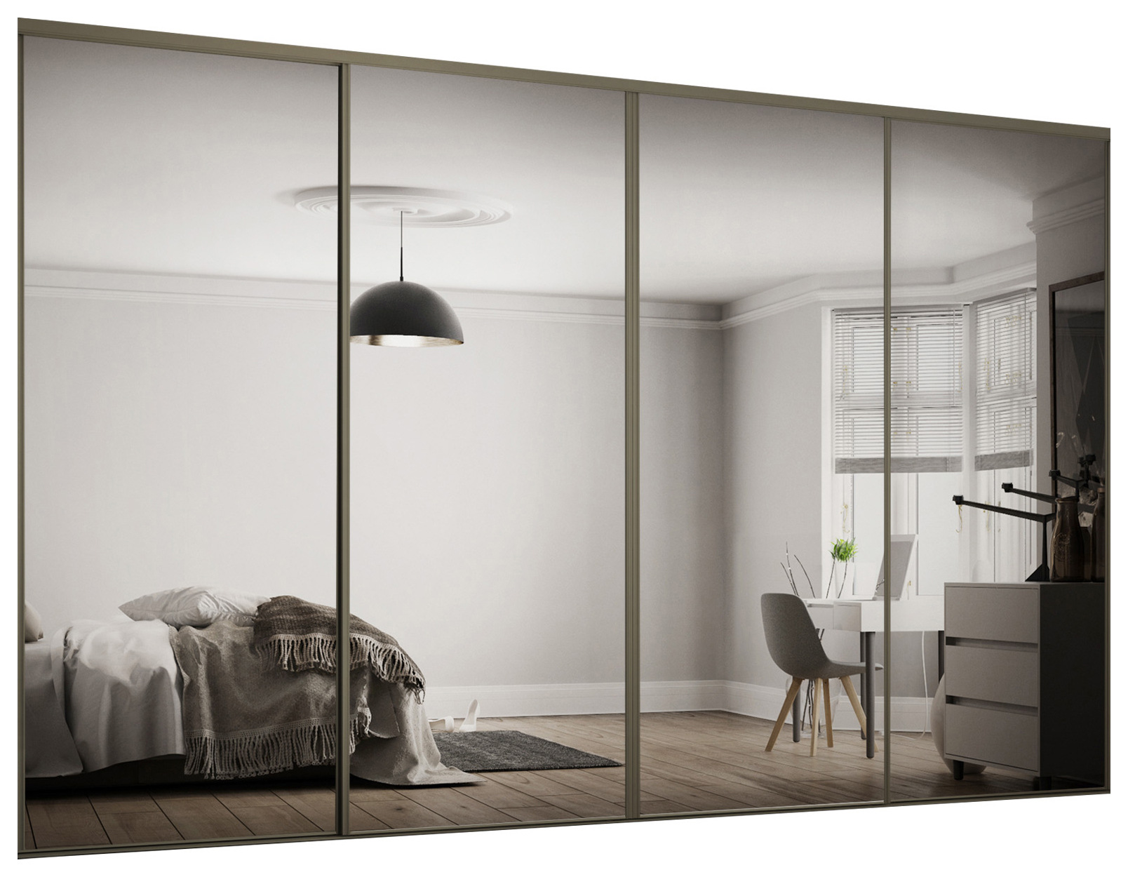 Image of Spacepro Heritage 4 x 914mm Nickel Frame Mirror Sliding Door Kit with Colour Matched Track