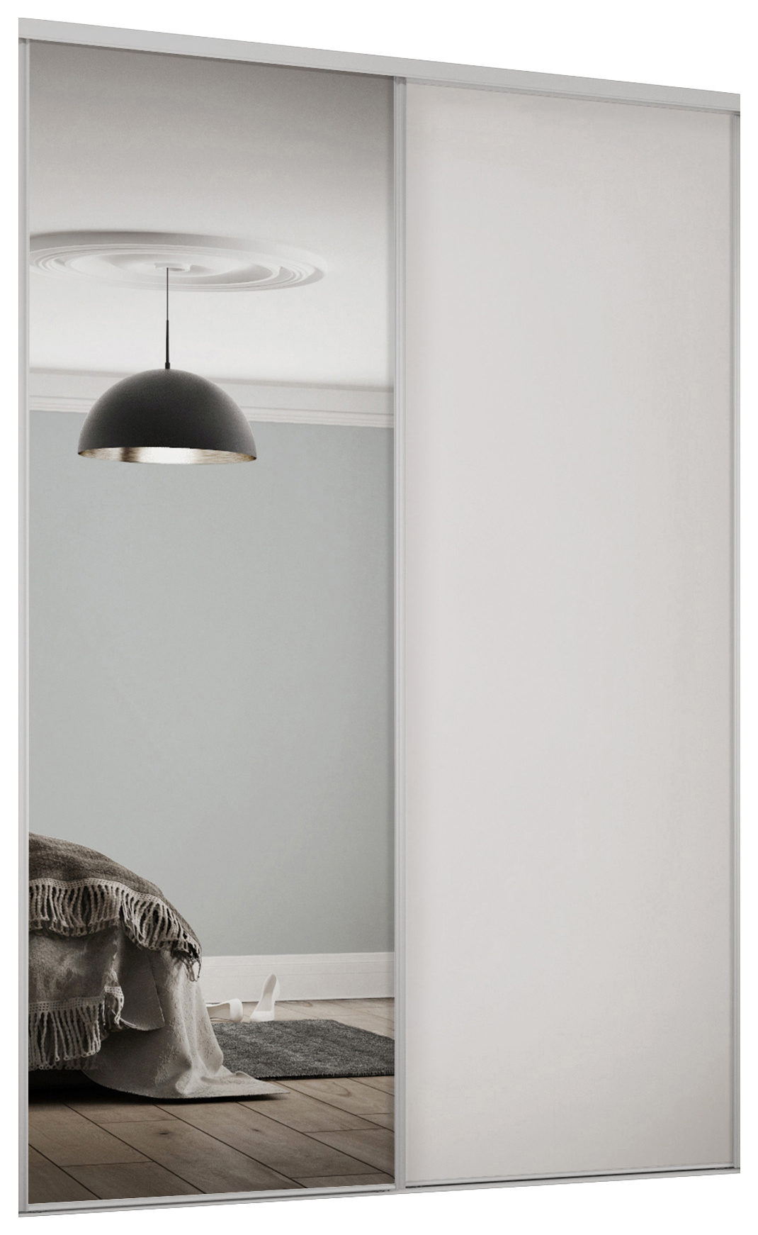 Spacepro Heritage 1 x 914mm Dove Grey Panel Door/ 1 x Silver Mirror Kit with Colour Matched Track