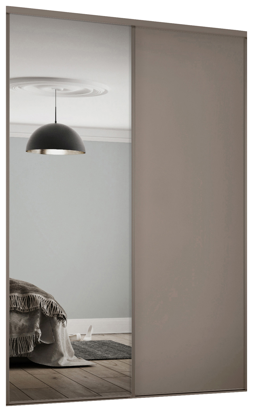 Image of Spacepro Heritage 1 x 914mm Stone Grey Panel Door/ 1 x Silver Mirror Kit with Colour Matched Track