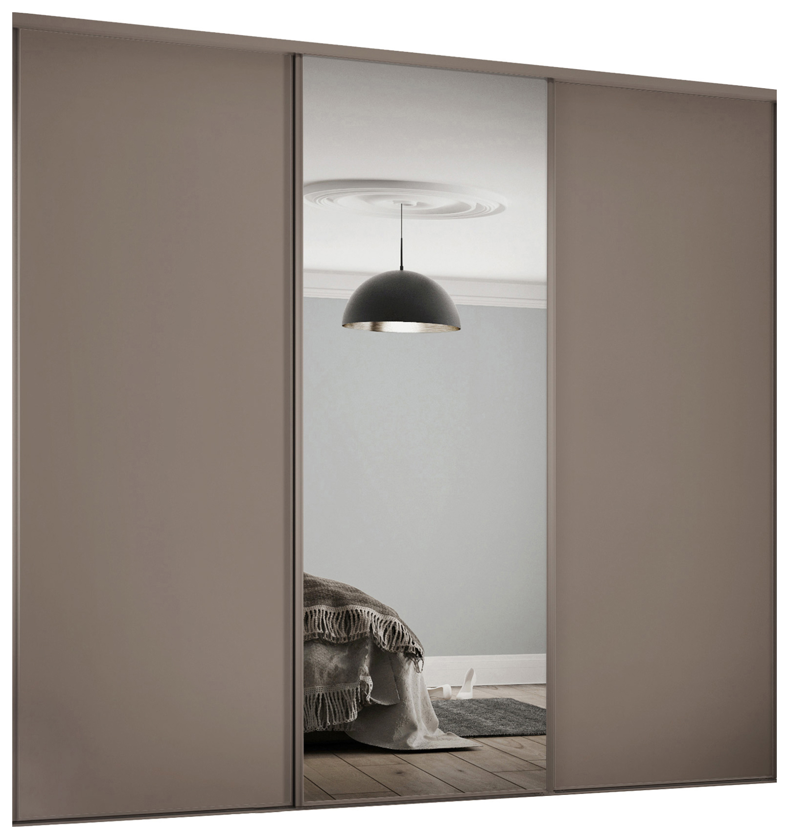 Spacepro Heritage 2 x 762mm Stone Grey Panel Door/ 1 x Silver Mirror Kit with Colour Matched Track