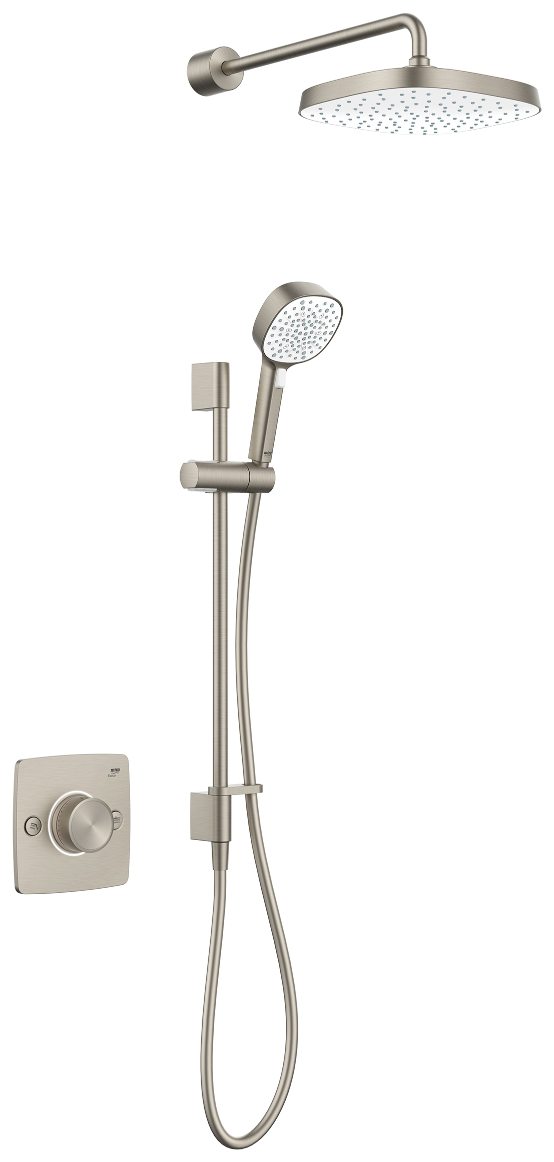 Image of Mira Evoco Dual Outlet Thermostatic Mixer Shower with HydroGlo Technology - Brushed Nickel