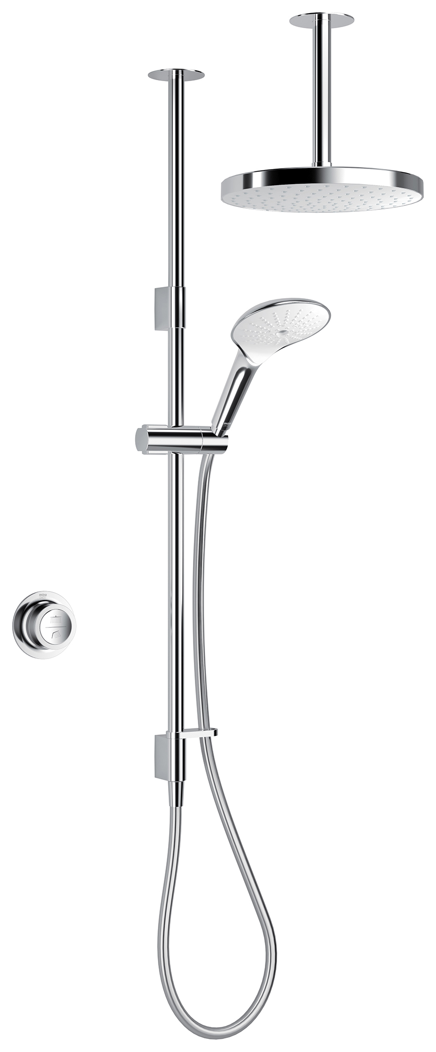 Image of Mira Mode Dual Outlet Gravity Pumped Ceiling Fed Digital Mixer Shower - Chrome