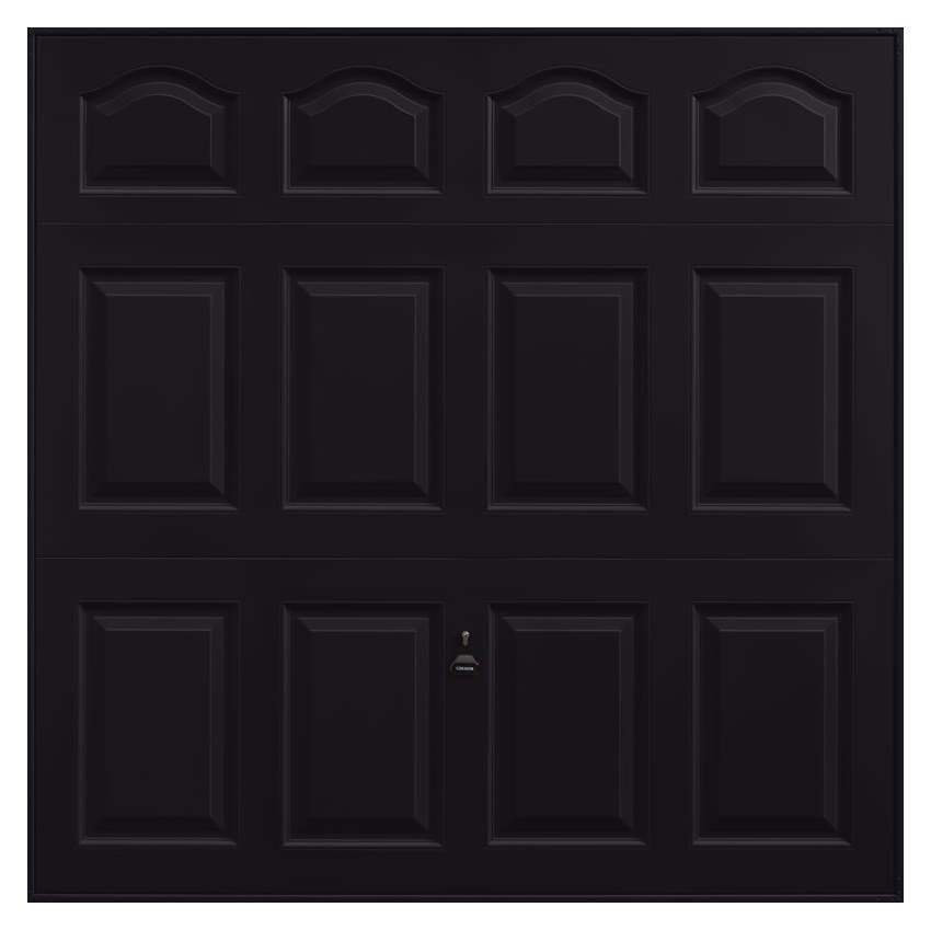 Image of Garador Cathedral Panelled Black Frameless Canopy Garage Door - 2134 x 1981mm