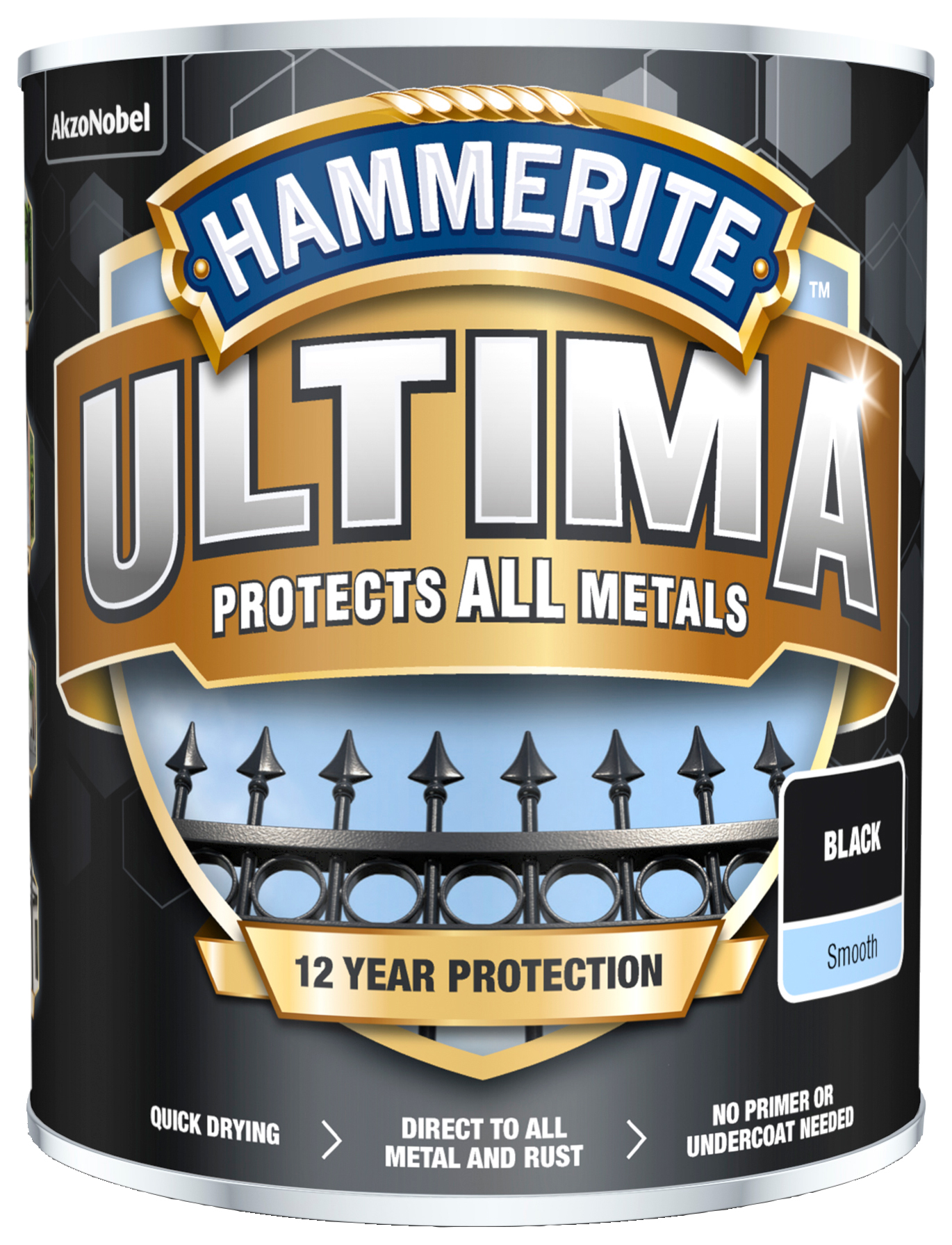 Hammerite Ultima Metal Paint - Smooth Black - 750ml