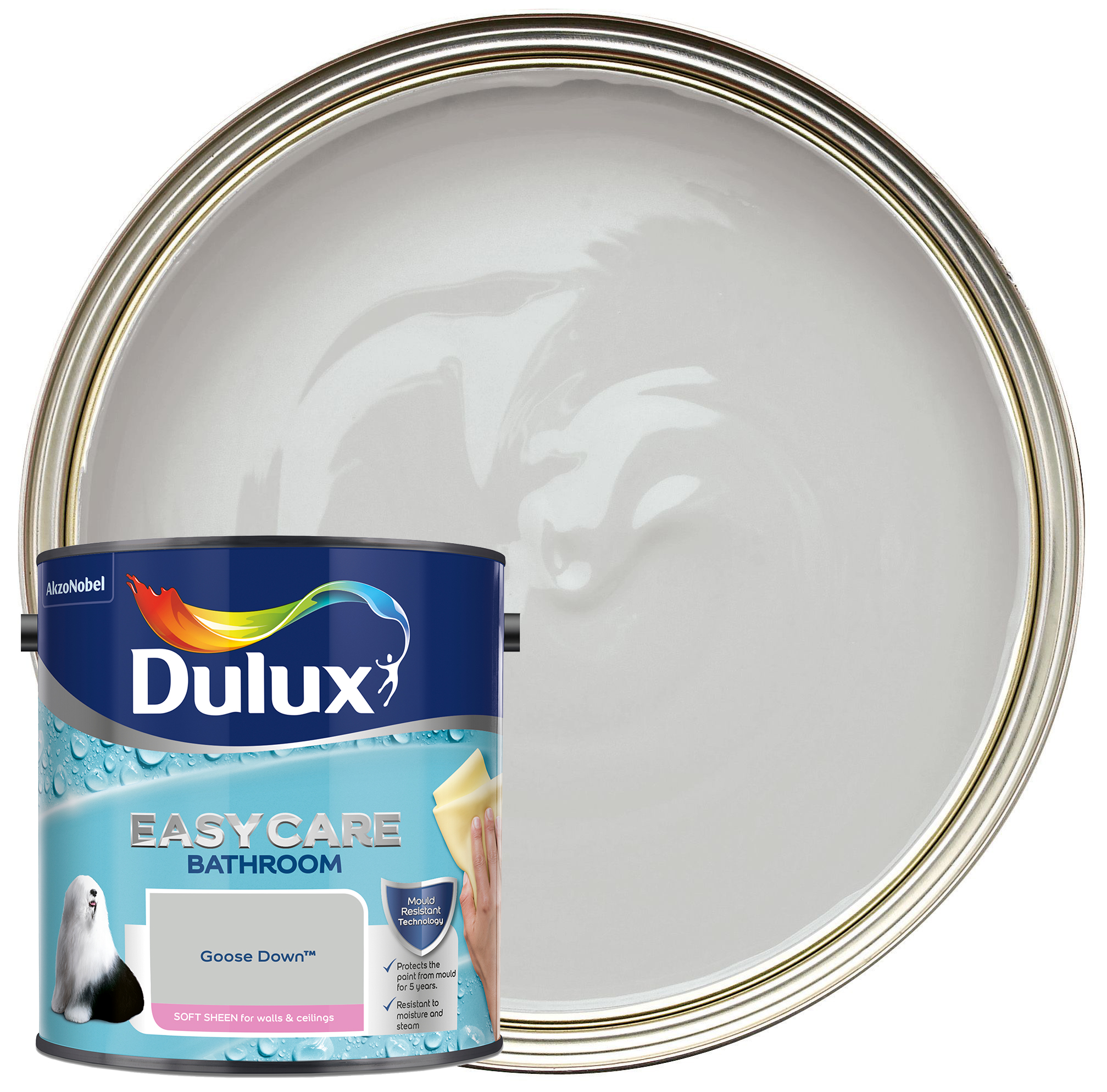 Image of Dulux Easycare Bathroom Soft Sheen Emulsion Paint - Goose Down - 2.5L