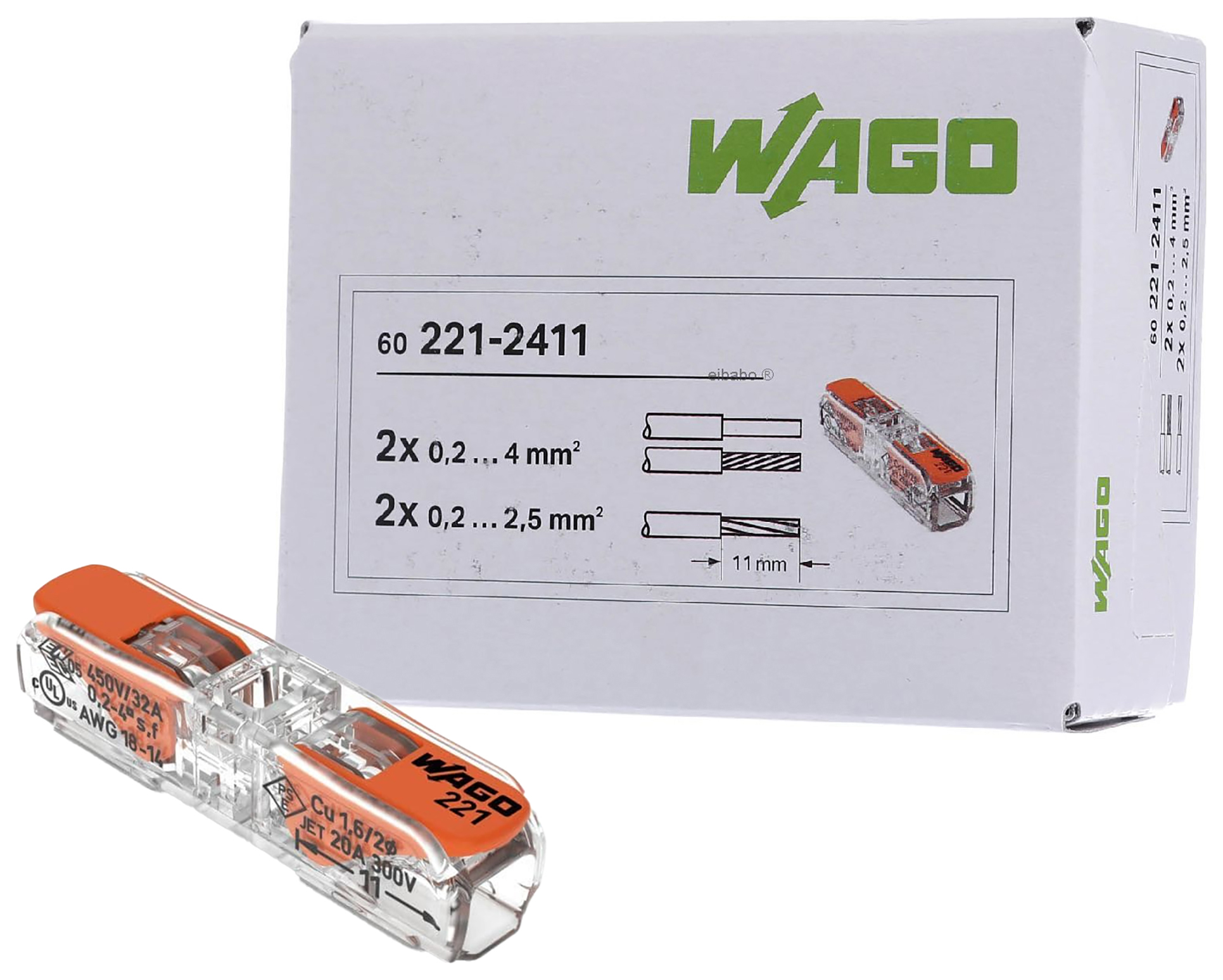WAGO 221-2411 Inline Connector - Pack of 60