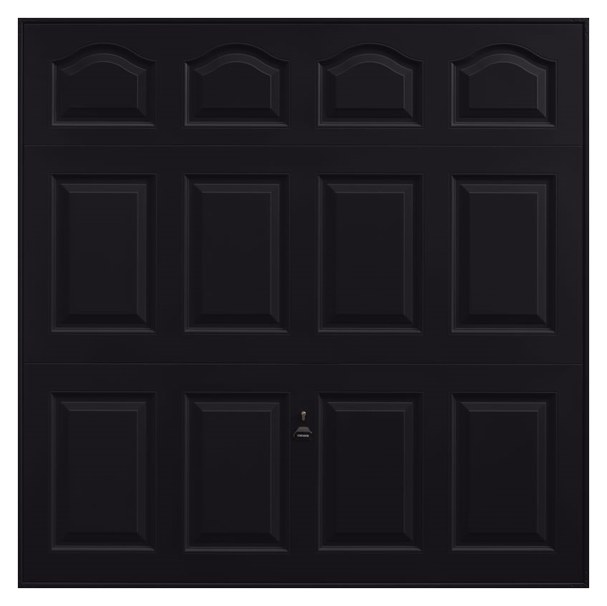 Image of Garador Cathedral Panelled Black Framed Canopy Garage Door - 2134 x 2136mm