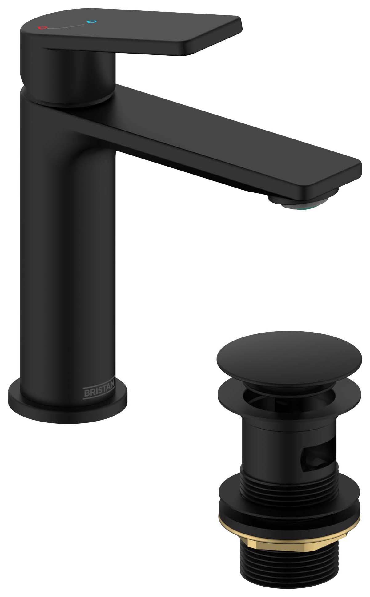 Bristan Frammento Eco Start Basin Mixer with Clicker Waste - Black