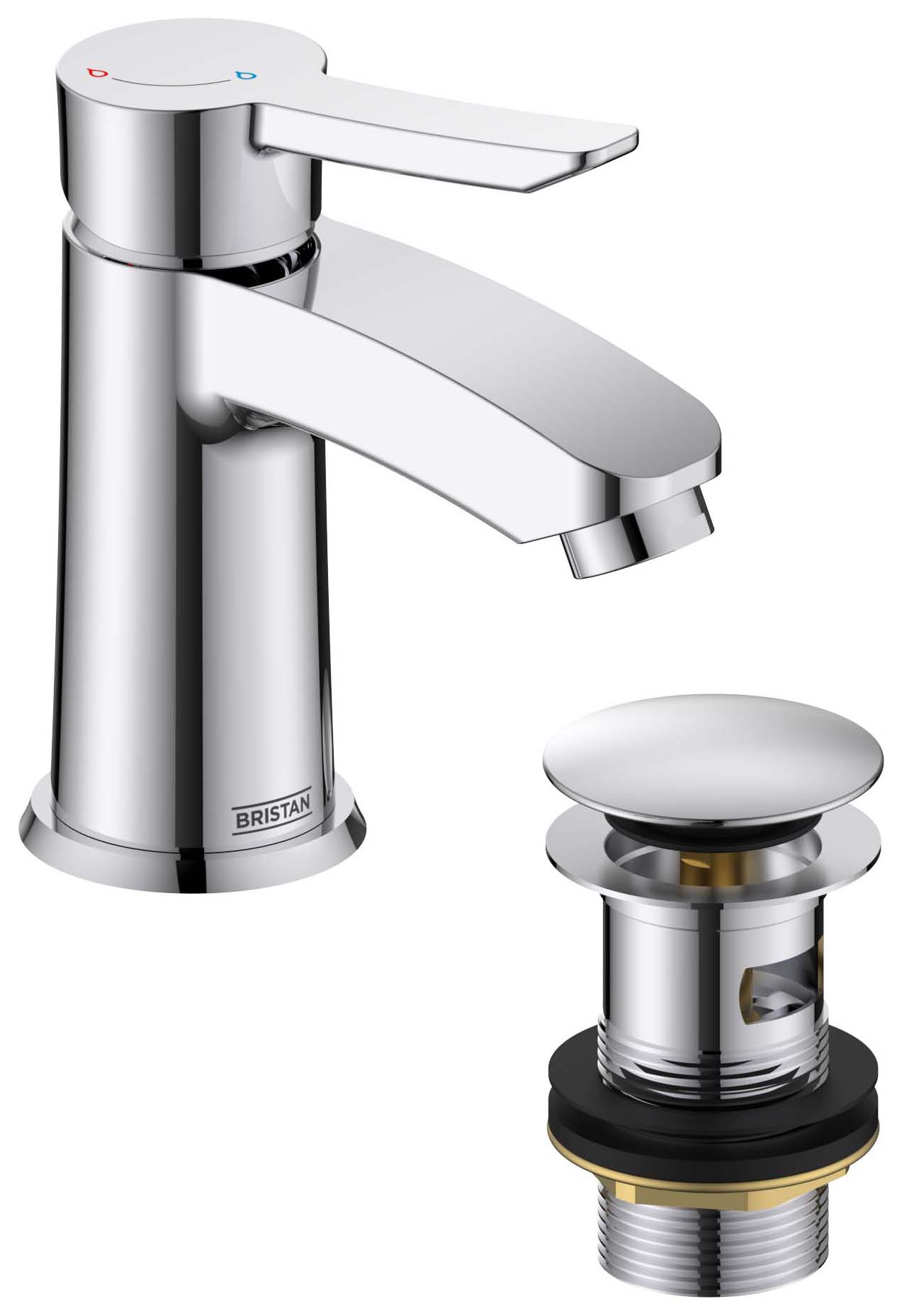 Bristan Apelo Eco Start Small Basin Mixer Tap with Clicker Waste - Chrome