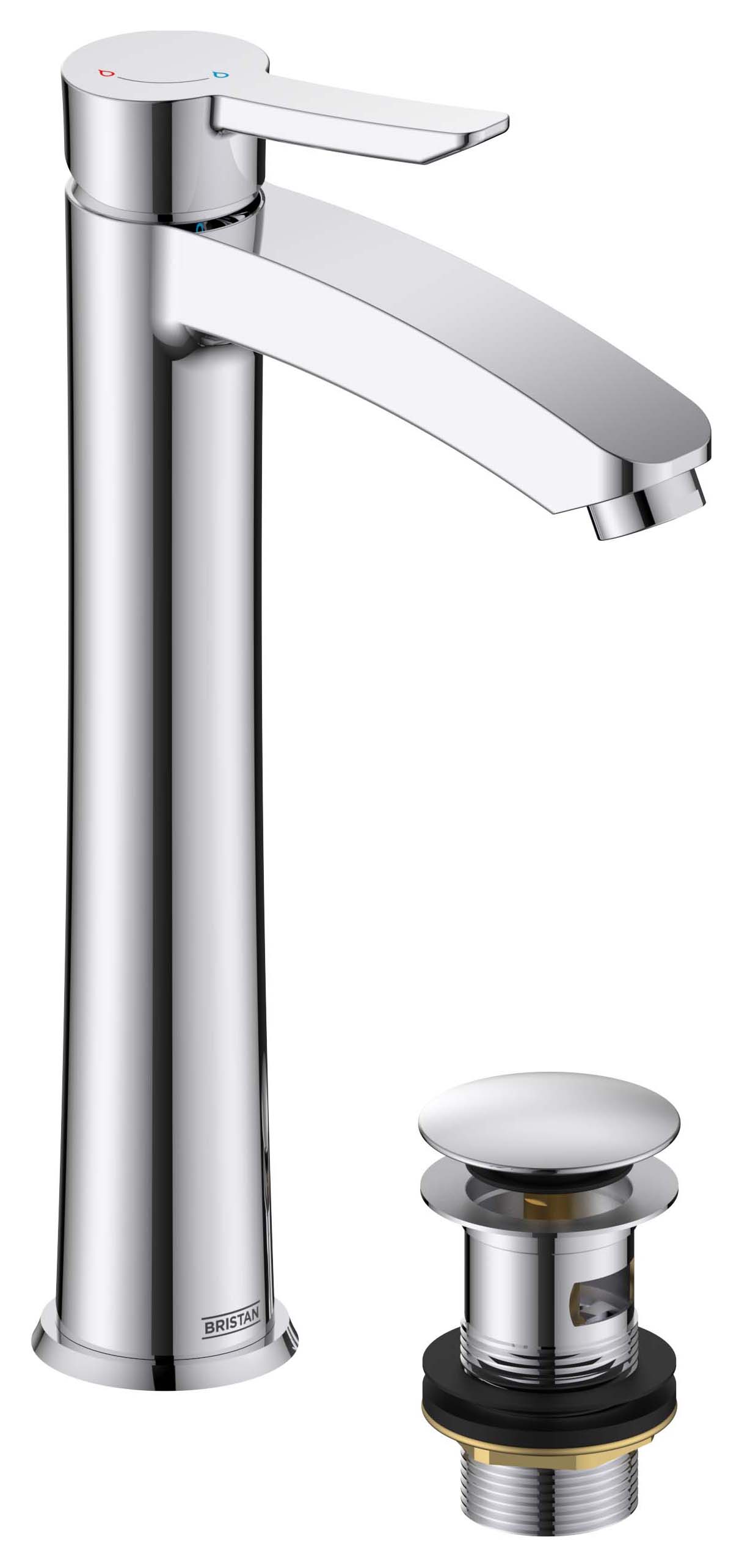 Bristan Apelo Eco Start Tall Basin Mixer with Clicker Waste - Chrome