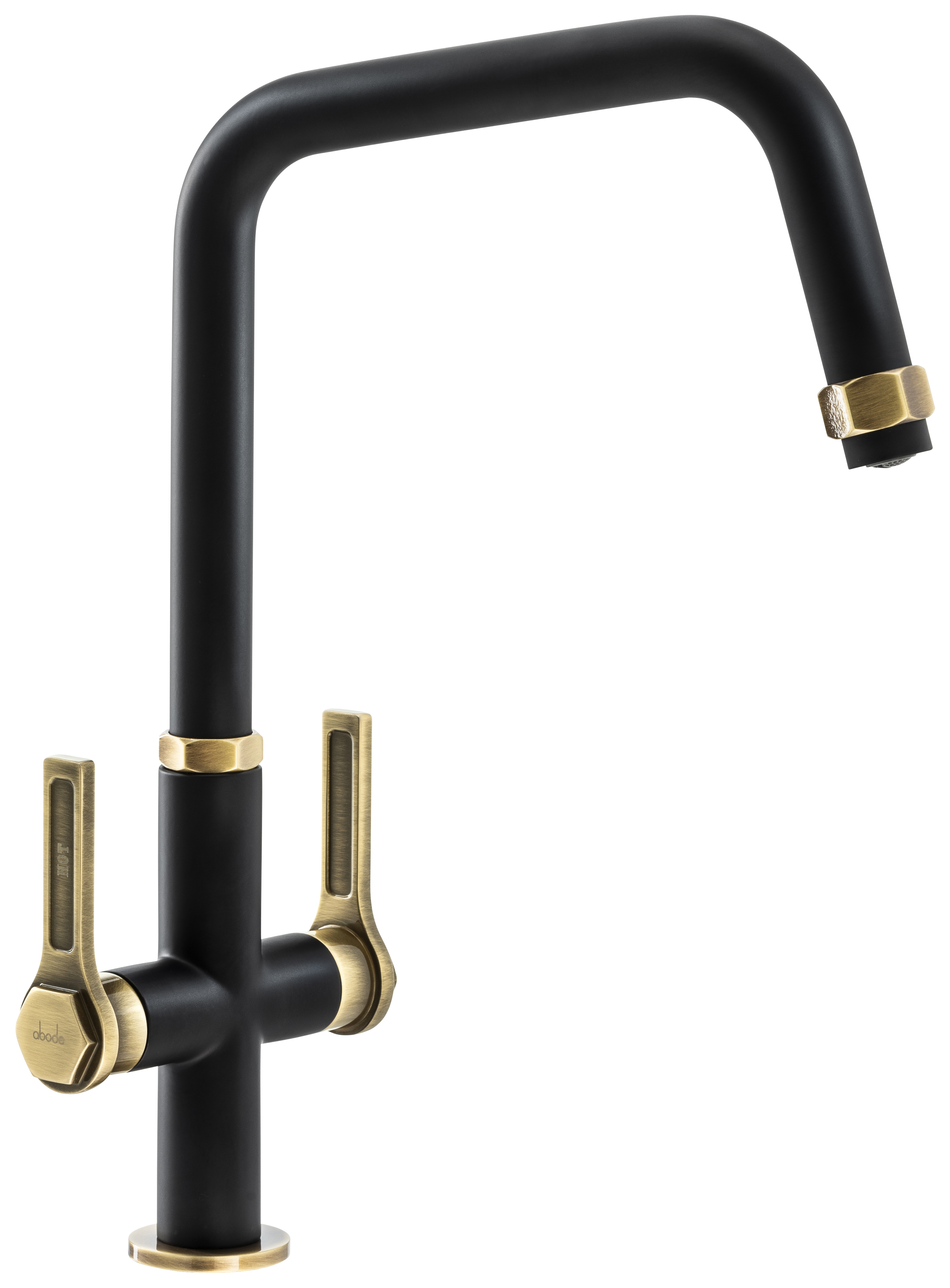 Abode Hex Dual Lever Monobloc Tap - Matt Black & Antique Brass