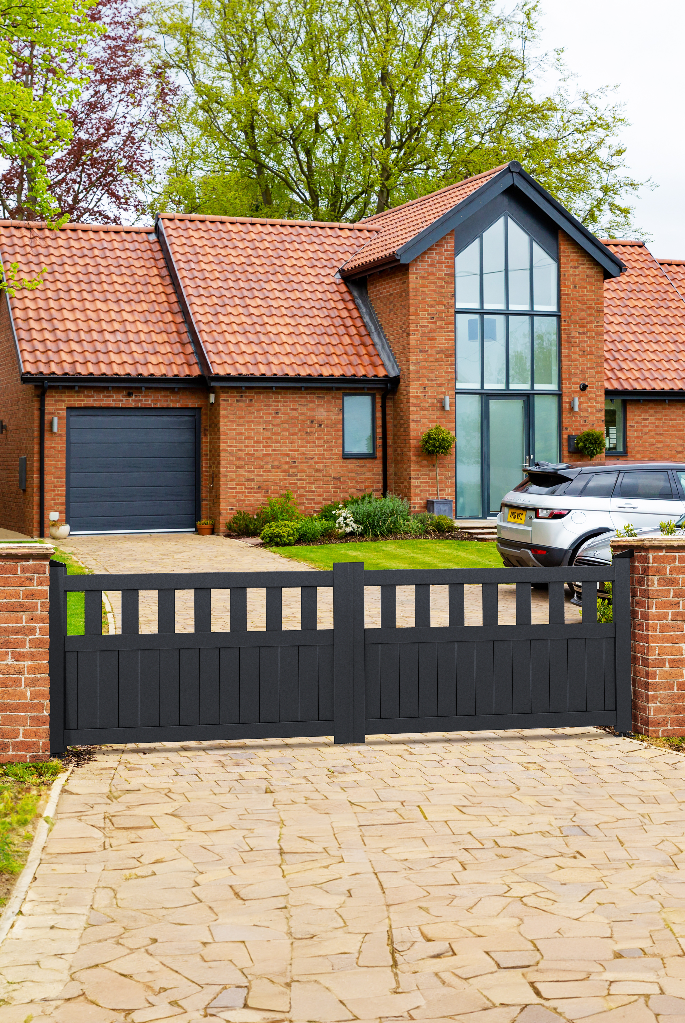 Readymade Black Aluminium Flat Top Double Swing Partial Privacy Driveway Gate - 3000mm Width