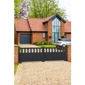Readymade Black Aluminium Flat Top Double Swing Partial Privacy Driveway Gate - 3000mm Width