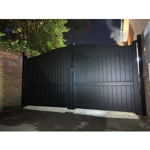 Image of Readymade Black Aluminium Bell Curved Top Double Swing Driveway Gate - 3000 x 2000mm