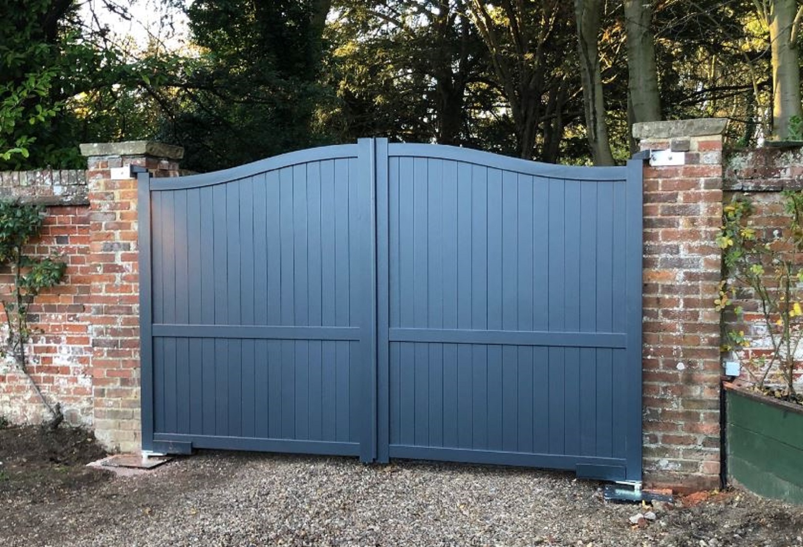 Image of Readymade Anthracite Grey Aluminium Bell Curved Top Double Swing Driveway Gate - 3250 x 1800mm