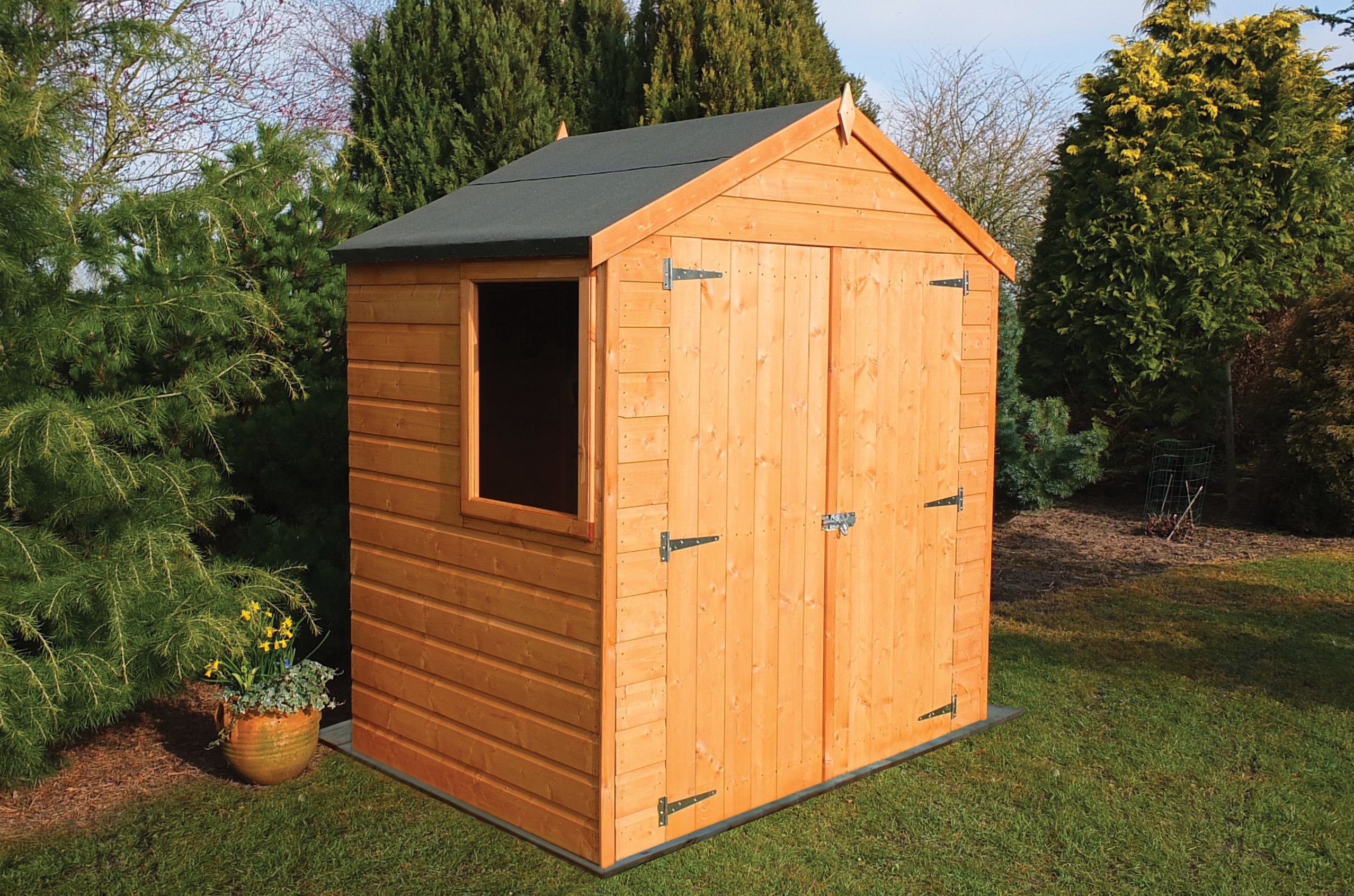 Image of Shire Apex Shiplap Dip Treated Double Door Shed - 6 x 4ft