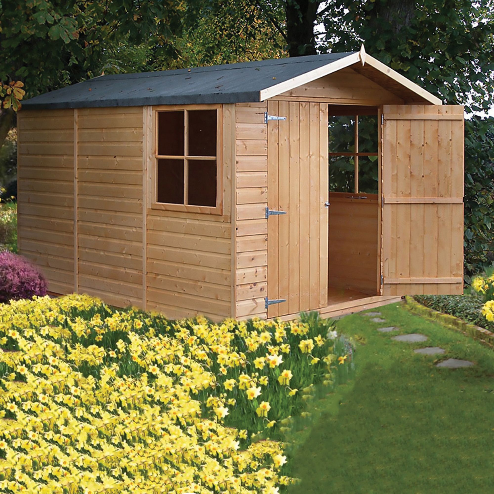 Image of Shire Apex Shiplap Dip Treated Double Door Shed - 7 x 10ft