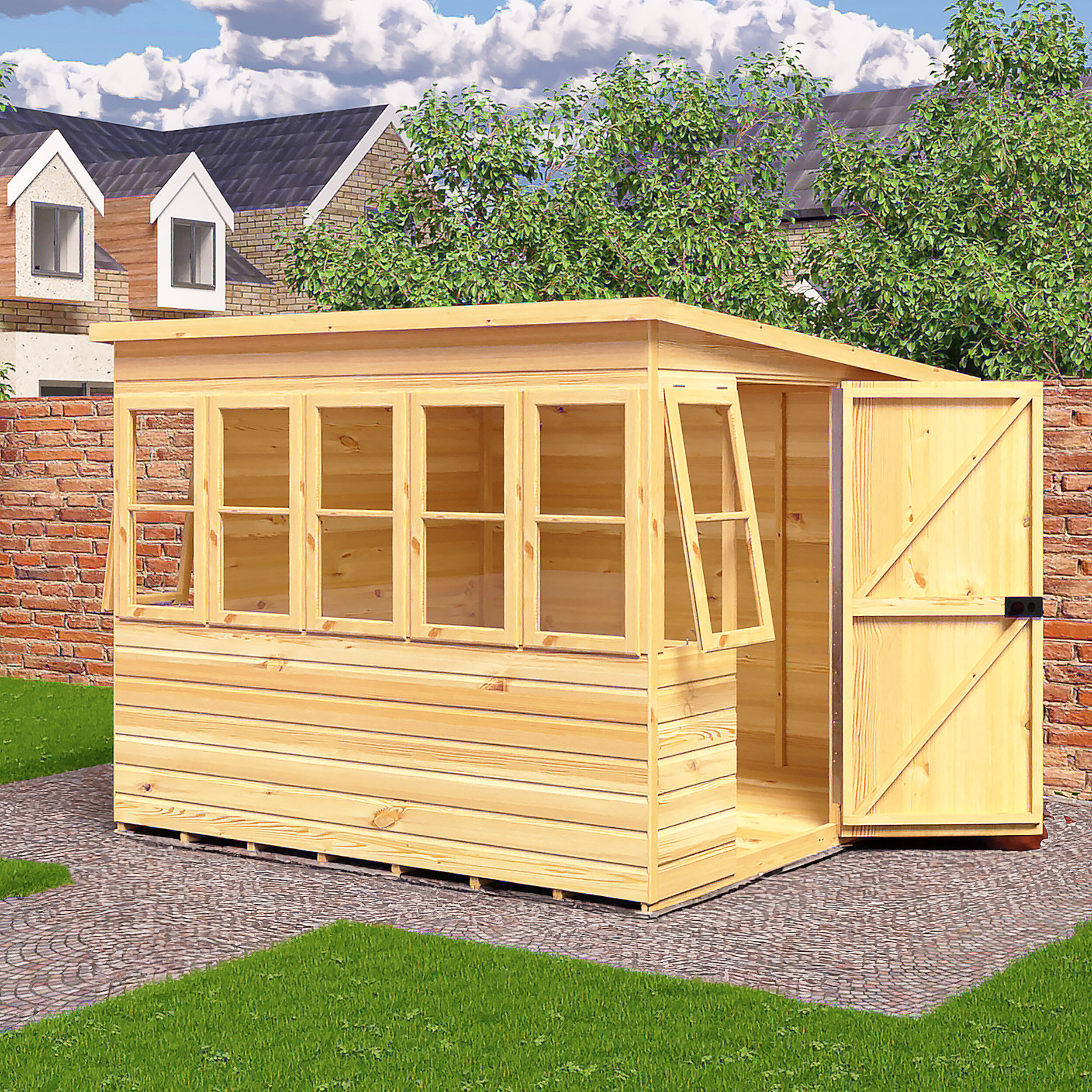 Shire Pent Shiplap Dip Treated Potting Shed with Opening Windows - 8 x 8ft