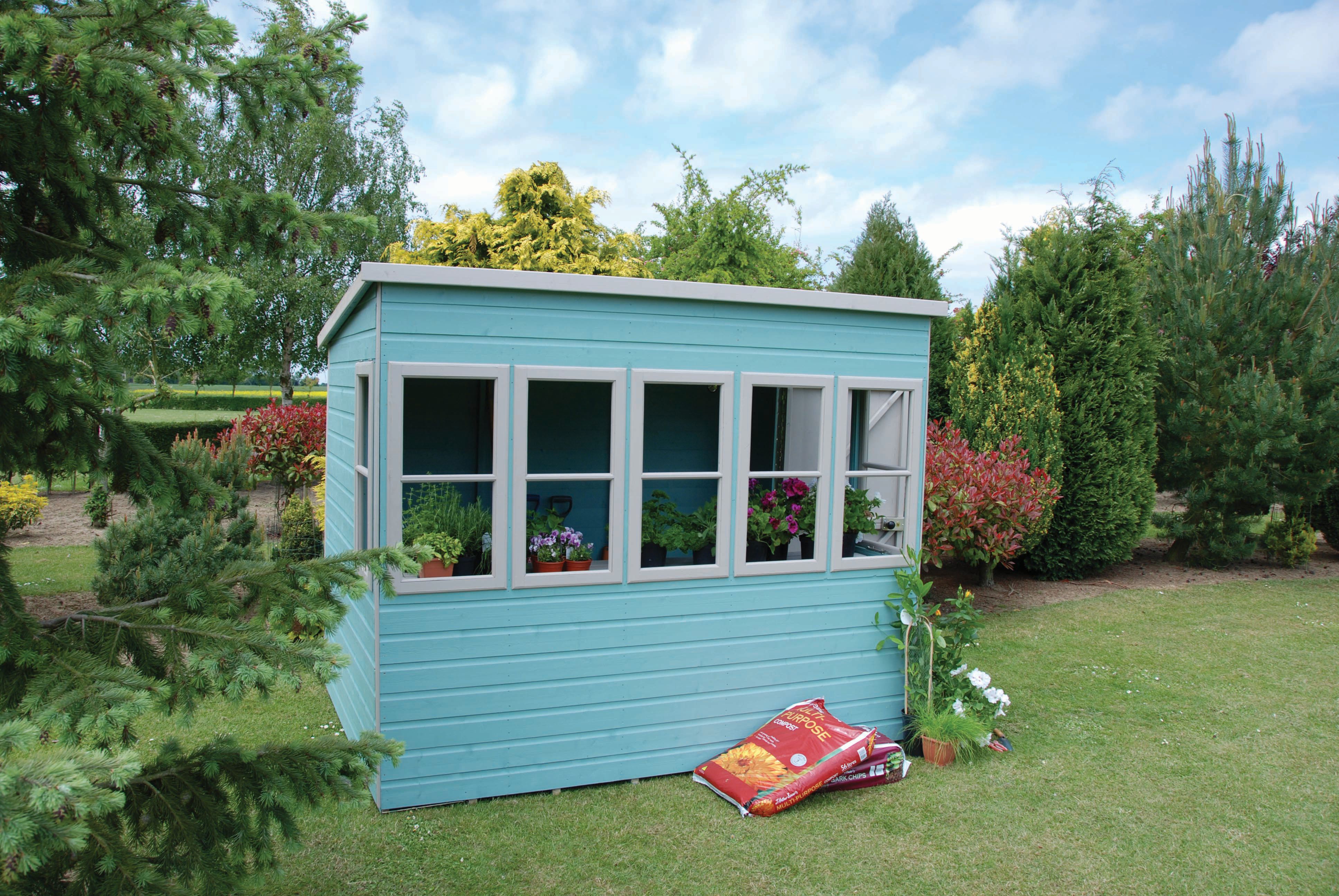 Image of Shire Pent Shiplap Dip Treated Potting Shed with Opening Windows - 8 x 8ft