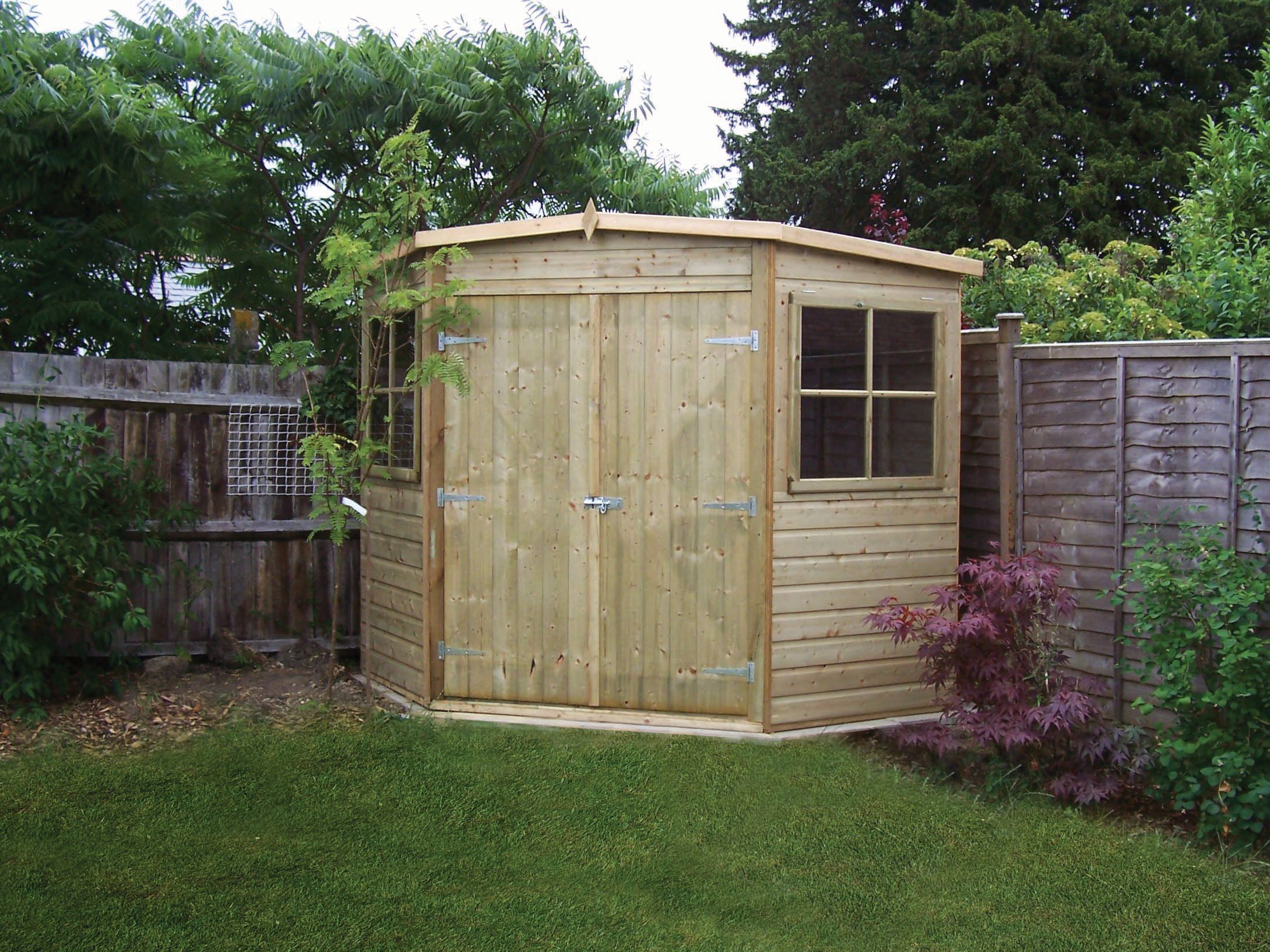 Shire Pent Shiplap Pressure Treated Double Door Corner Shed - 7 x 7ft