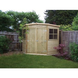 Shire Pent Shiplap Pressure Treated Double Door Corner Shed - 8 x 8ft