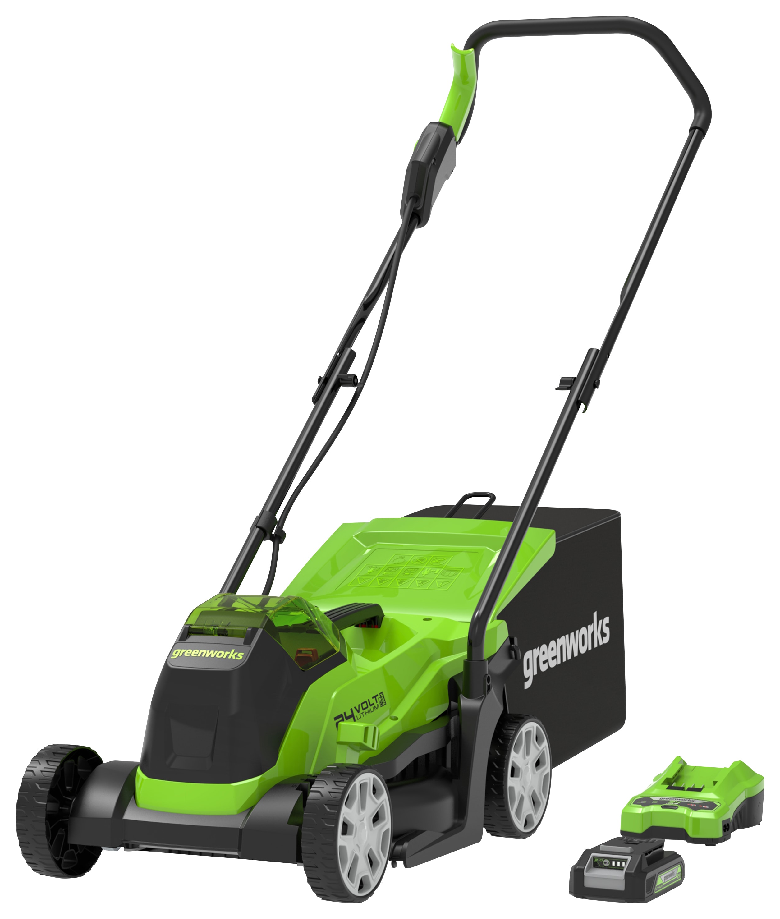 Greenworks 24V Cordless Lawnmower & Line Trimmer with 1 x 24V 4ah