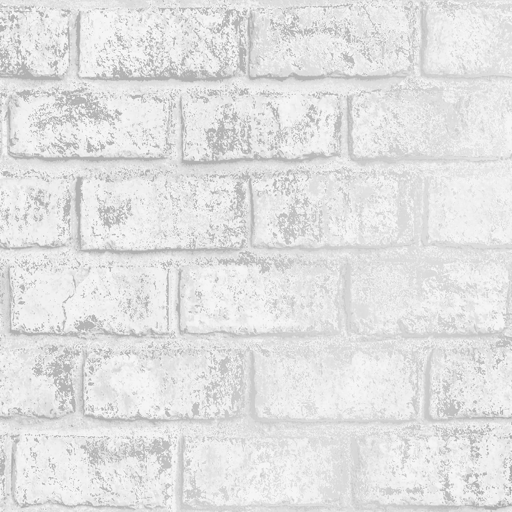 Holden Decor Glistening Brick White & Silver Wallpaper - 10.05m x 53cm