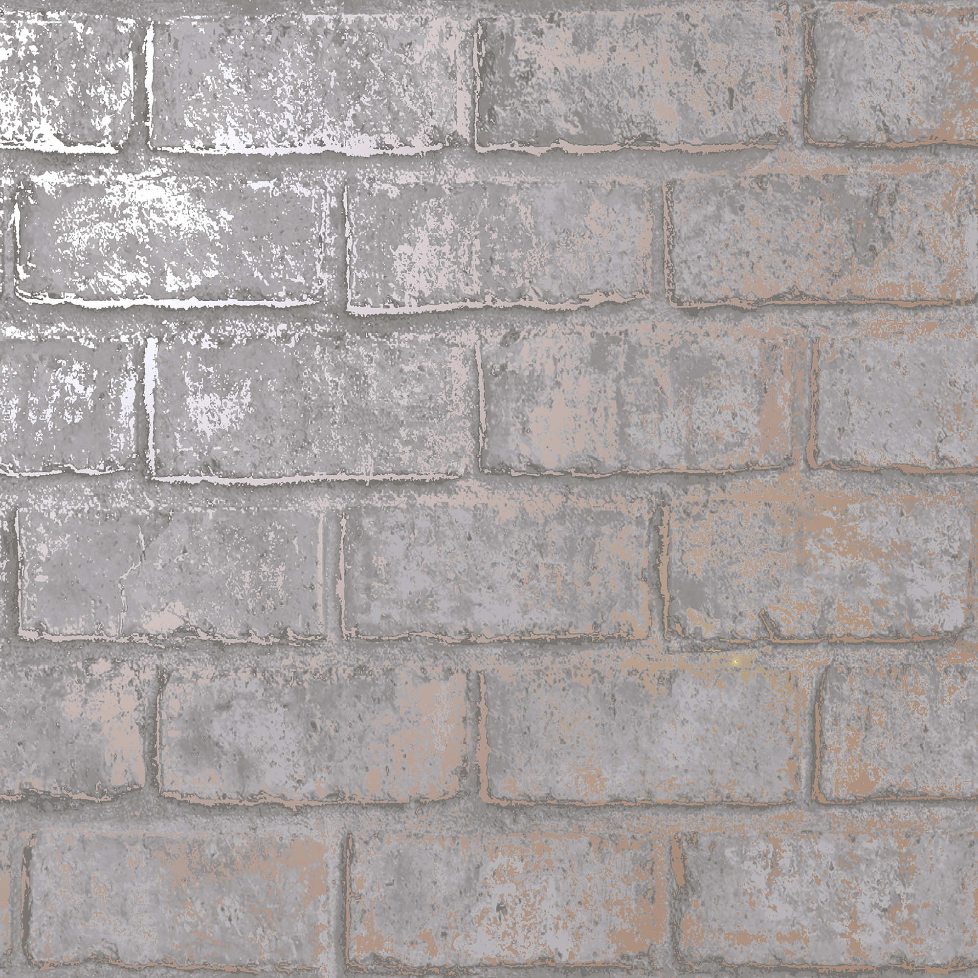 Image of Holden Decor Glistening Brick Slate & Rose Gold Wallpaper - 10.05m x 53cm