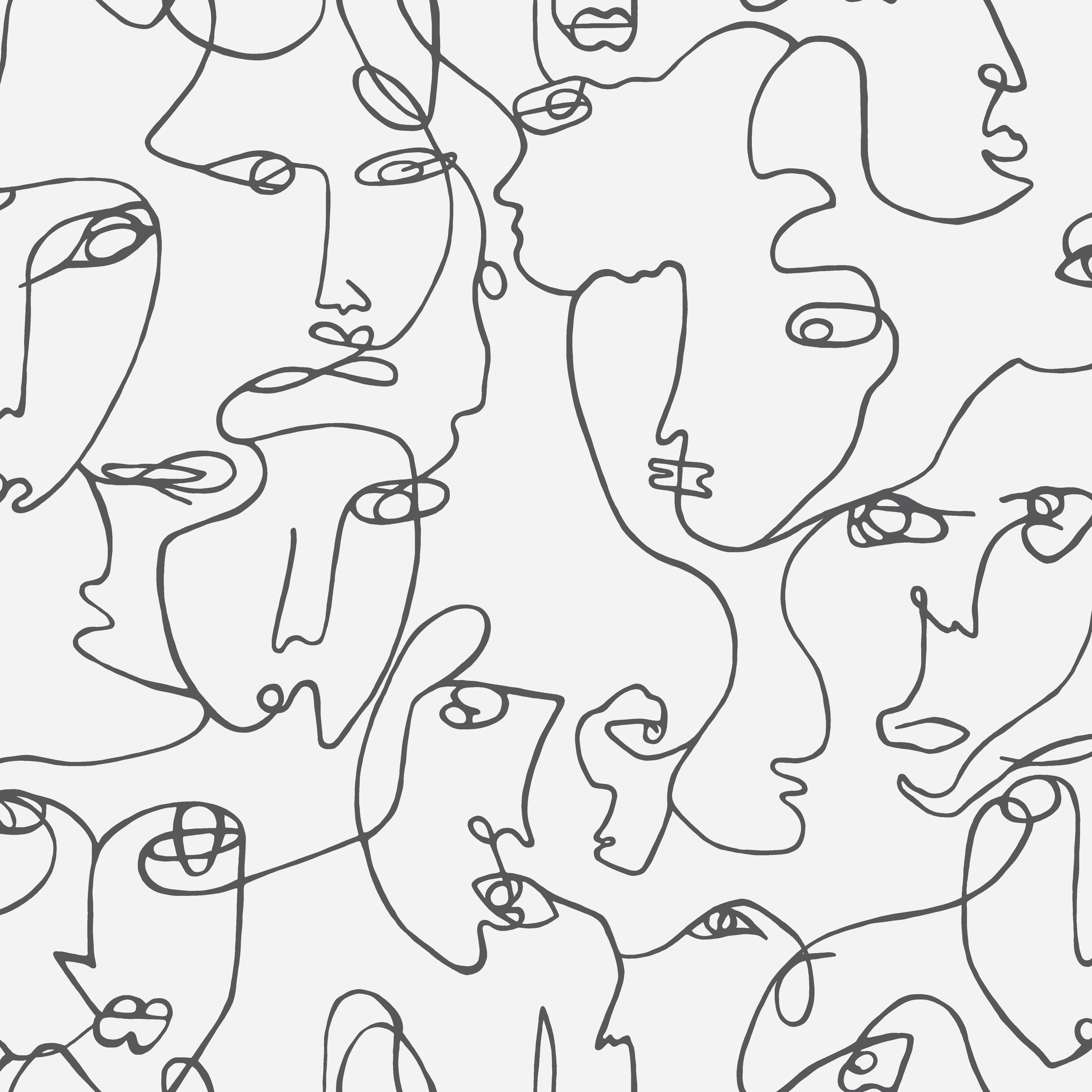 Image of Holden Decor Abstract Faces Black & White Wallpaper - 10.05m x 53cm