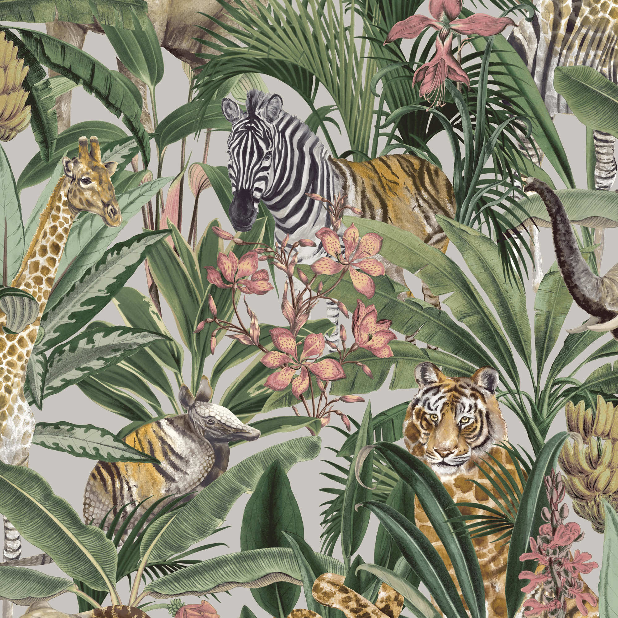 Image of Holden Decor Safari Fusion Grey & Silver Wallpaper - 10.05m x 53cm