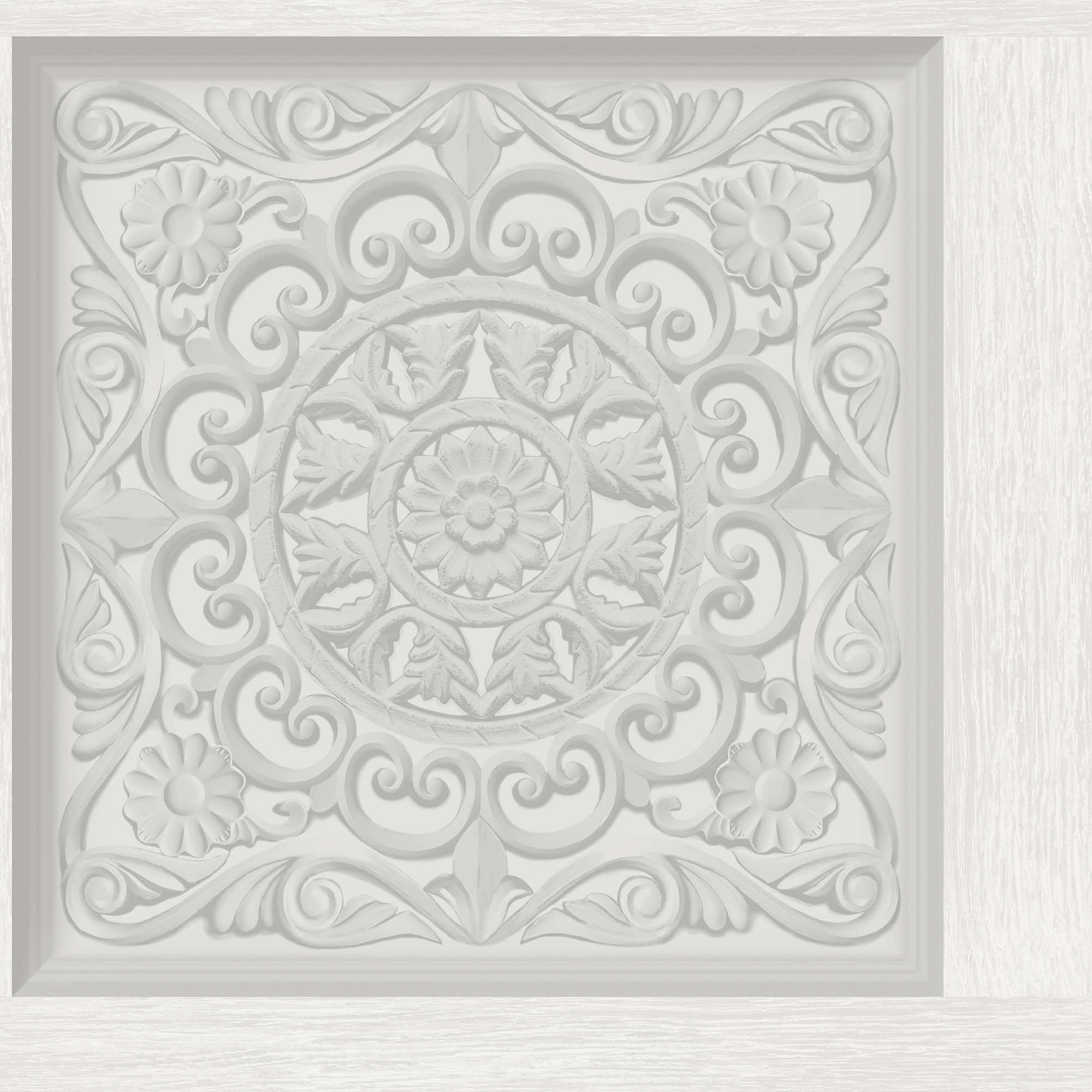 Image of Holden Decor Ornate Panel Dove Wallpaper - 10.05m x 53cm